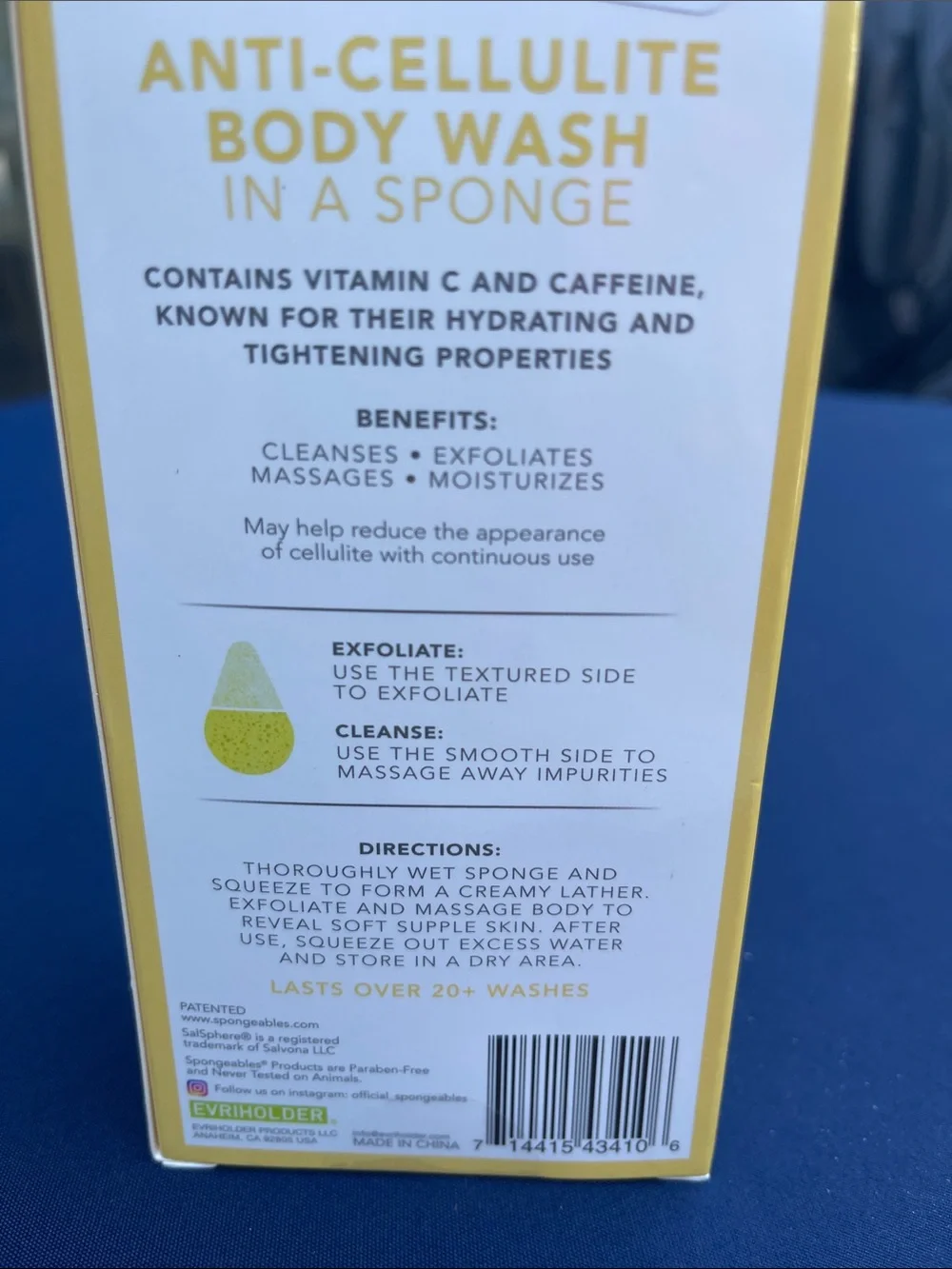 Spongeables Anti-Cellulite Body Wash Sponge - Yellow. NWT